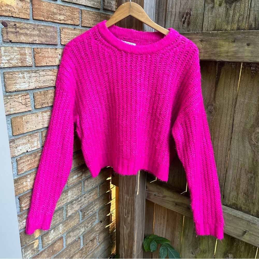 American Eagle Outfitters Vibrant Pink Crew Neck Sweater